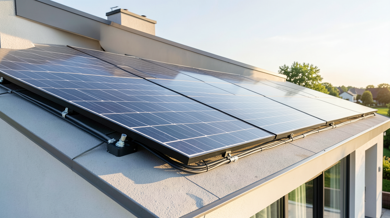 panneau solaire 6000W installé sur le toit d'une maison moderne en 2024