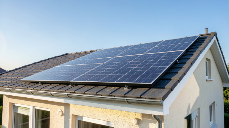 panneau solaire 6000W installé sur le toit d'une maison résidentielle