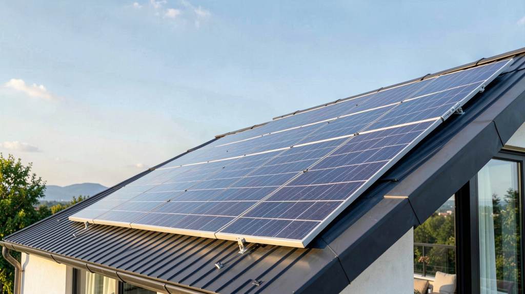 panneau solaire 700w installé sur le toit d'une maison moderne