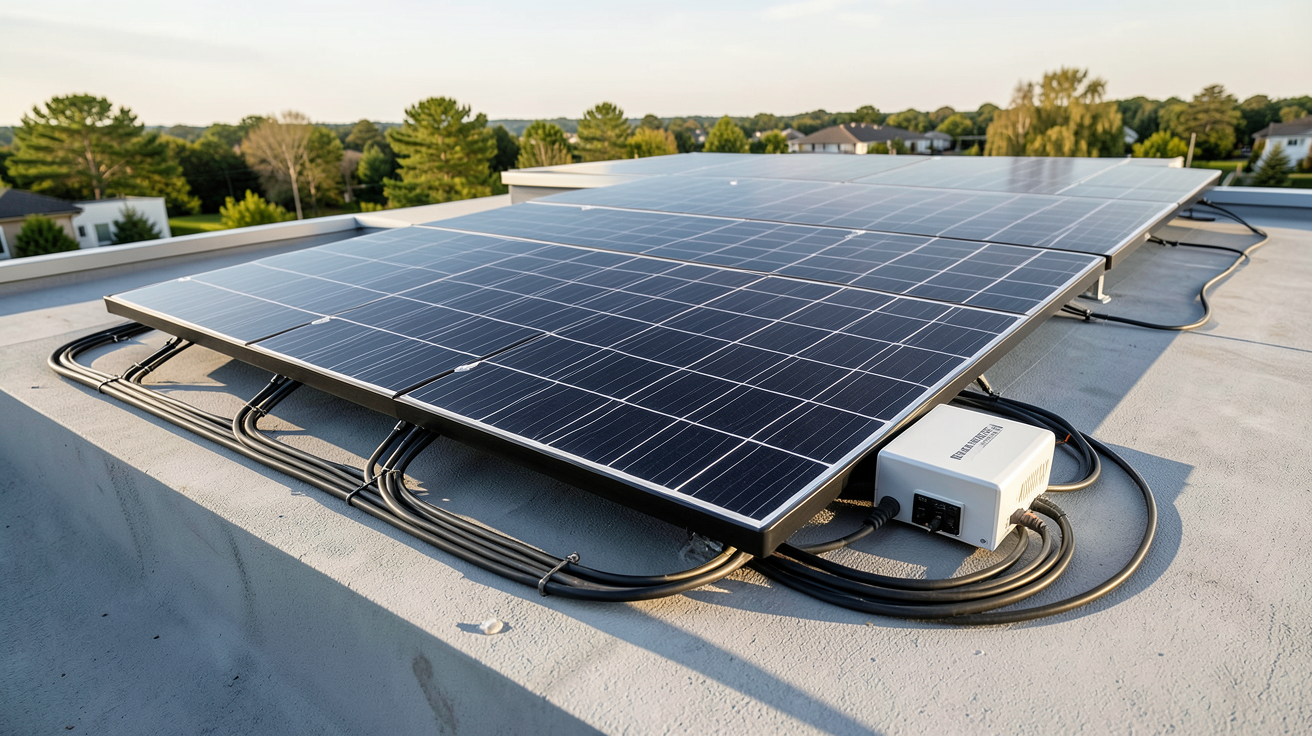 panneau solaire 800W plug & play installé sur un toit moderne avec micro-onduleur intégré