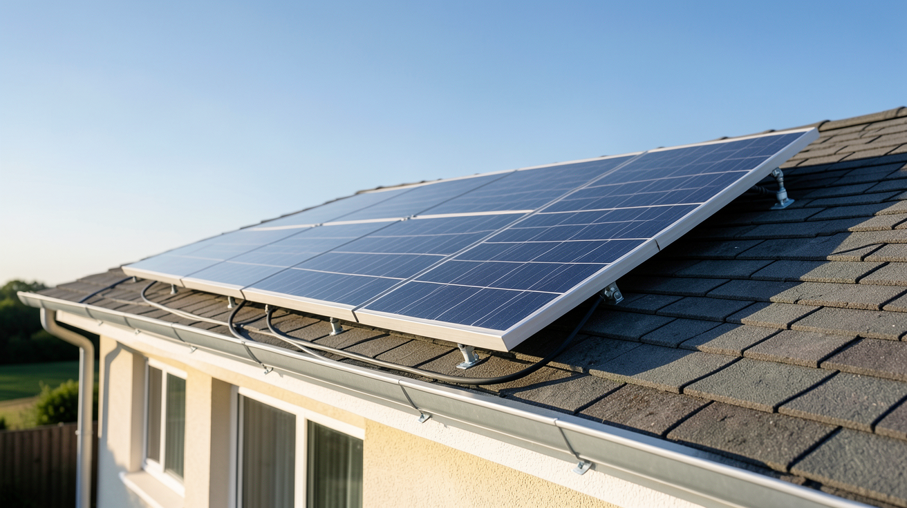 panneau solaire 800W installé sur le toit d'une maison individuelle avec production annuelle visible
