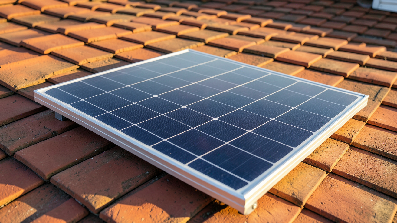 panneau solaire 80W posé sur un toit en tuiles rouges, illustrant les critères de choix d'un panneau solaire
