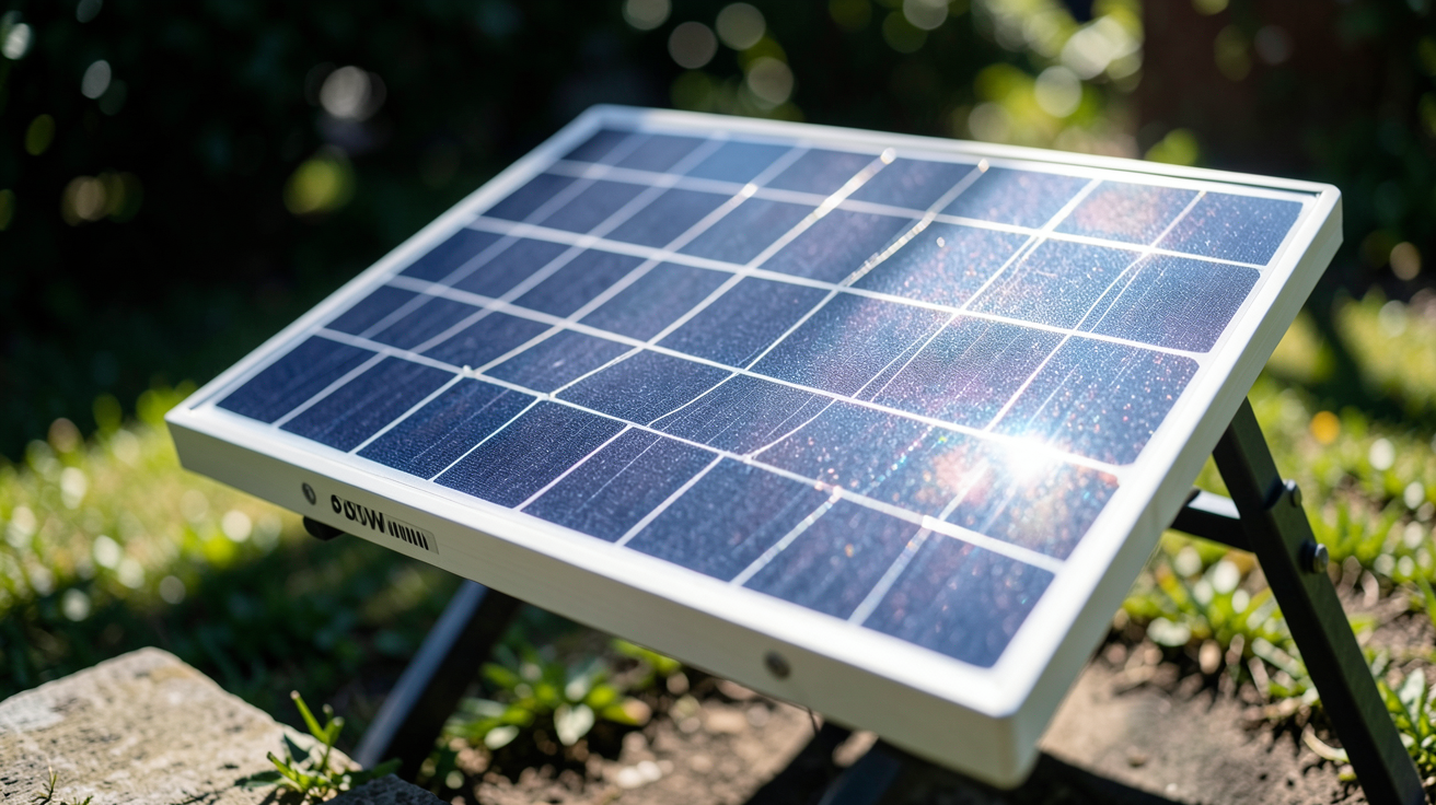 panneau solaire 80W monocristallin exposé au soleil avec détails des cellules photovoltaïques