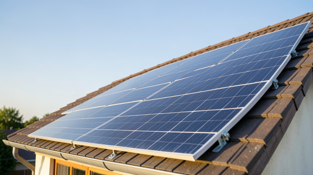 panneau solaire 80w installé sur le toit d'une maison avec un ciel dégagé