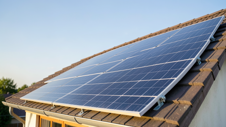 panneau solaire 80w installé sur le toit d'une maison avec un ciel dégagé