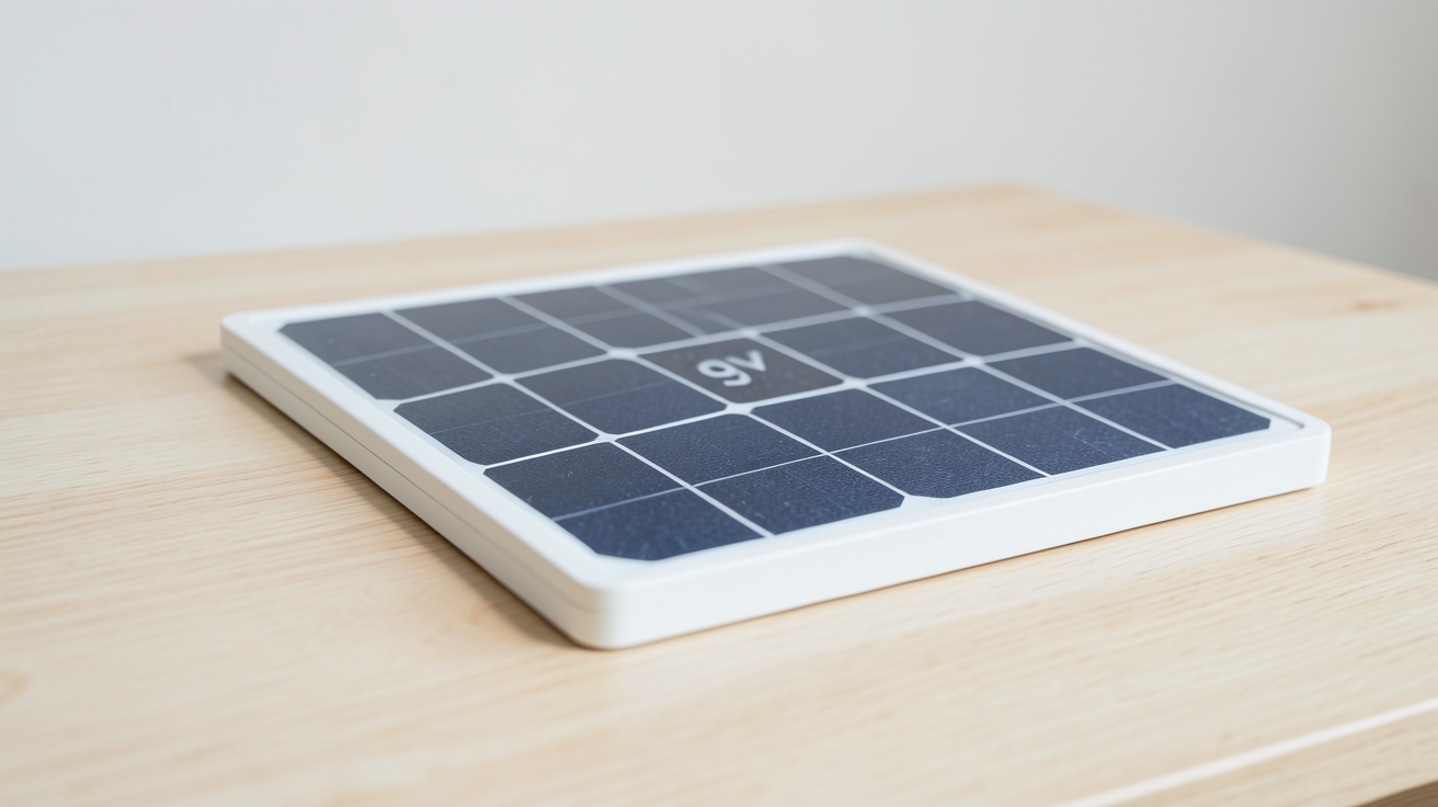 panneau solaire 9V de haute qualité posé sur une surface en bois clair