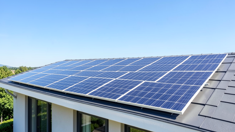 panneau solaire à 1 euro 2022 installé sur le toit d'une résidence moderne