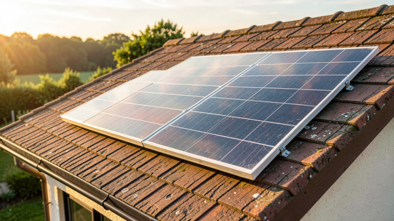 panneau solaire à 1 euro installé sur le toit d'une maison individuelle