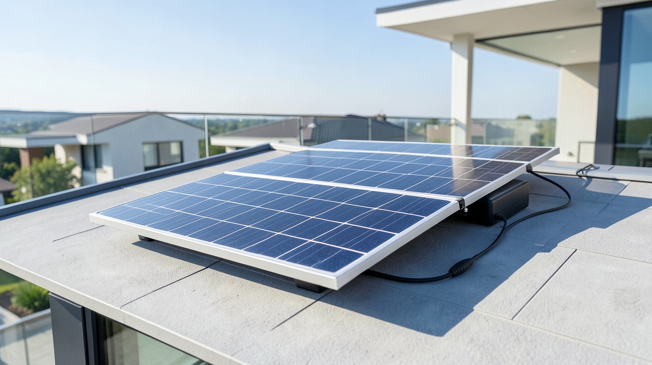 panneau solaire a batterie montrant un kit solaire avec batterie installé sur un toit résidentiel