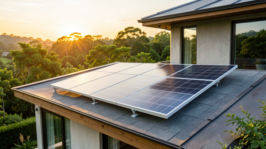 panneau solaire à eau installé sur le toit d'une maison écologique