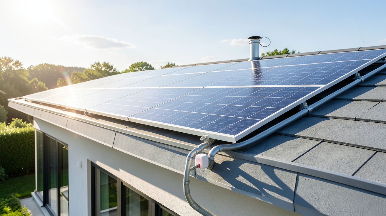panneau solaire a eau installé sur le toit d'une maison résidentielle moderne
