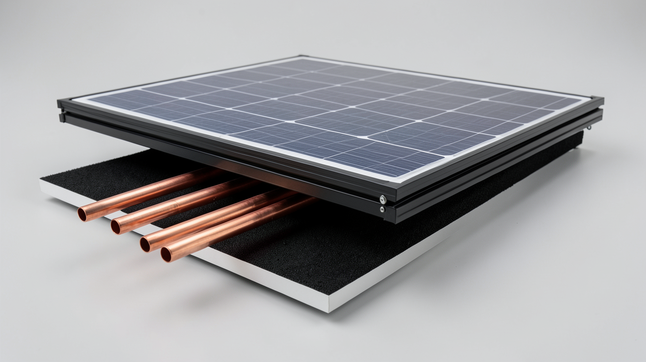 panneau solaire à eau montrant le principe de fonctionnement avec tubes en cuivre et plaque absorbante