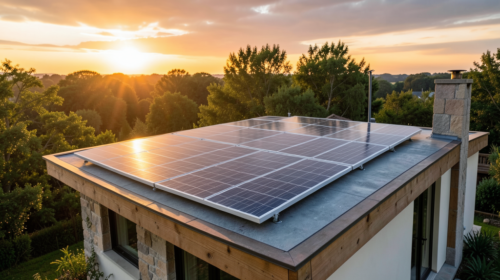 panneau solaire à eau installé sur le toit d'une maison écologique