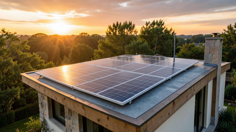 panneau solaire à eau installé sur le toit d'une maison écologique