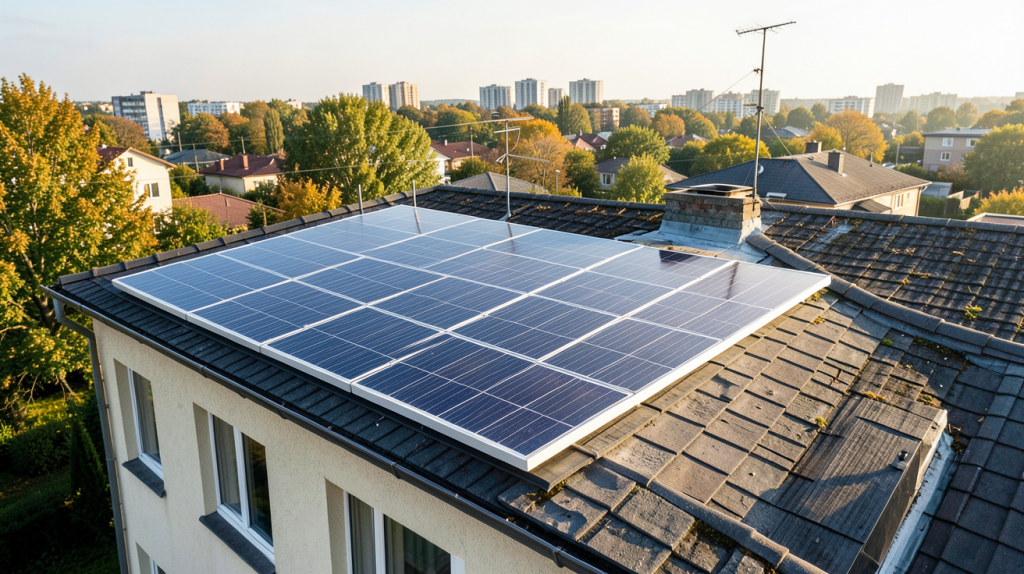 panneau solaire à installer soi même posé sur le toit d'une maison individuelle