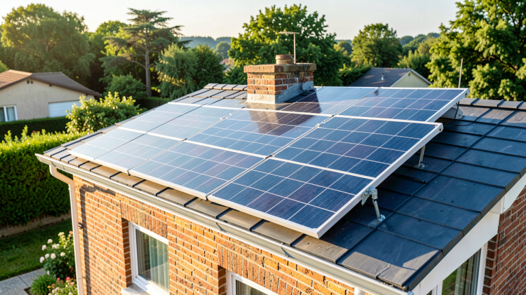 panneau solaire à vendre installé sur le toit d'une maison individuelle