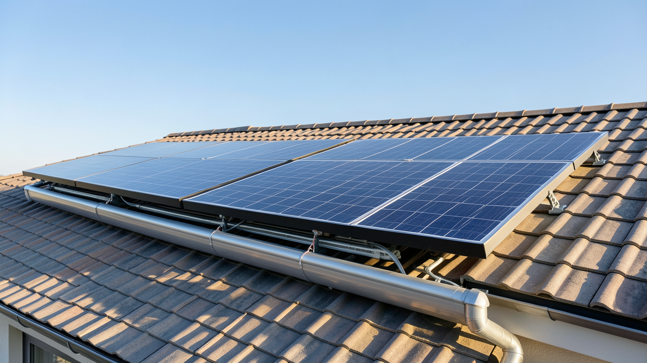 panneau solaire aérovoltaïque installé sur le toit d'une maison moderne illustrant son fonctionnement et sa technologie