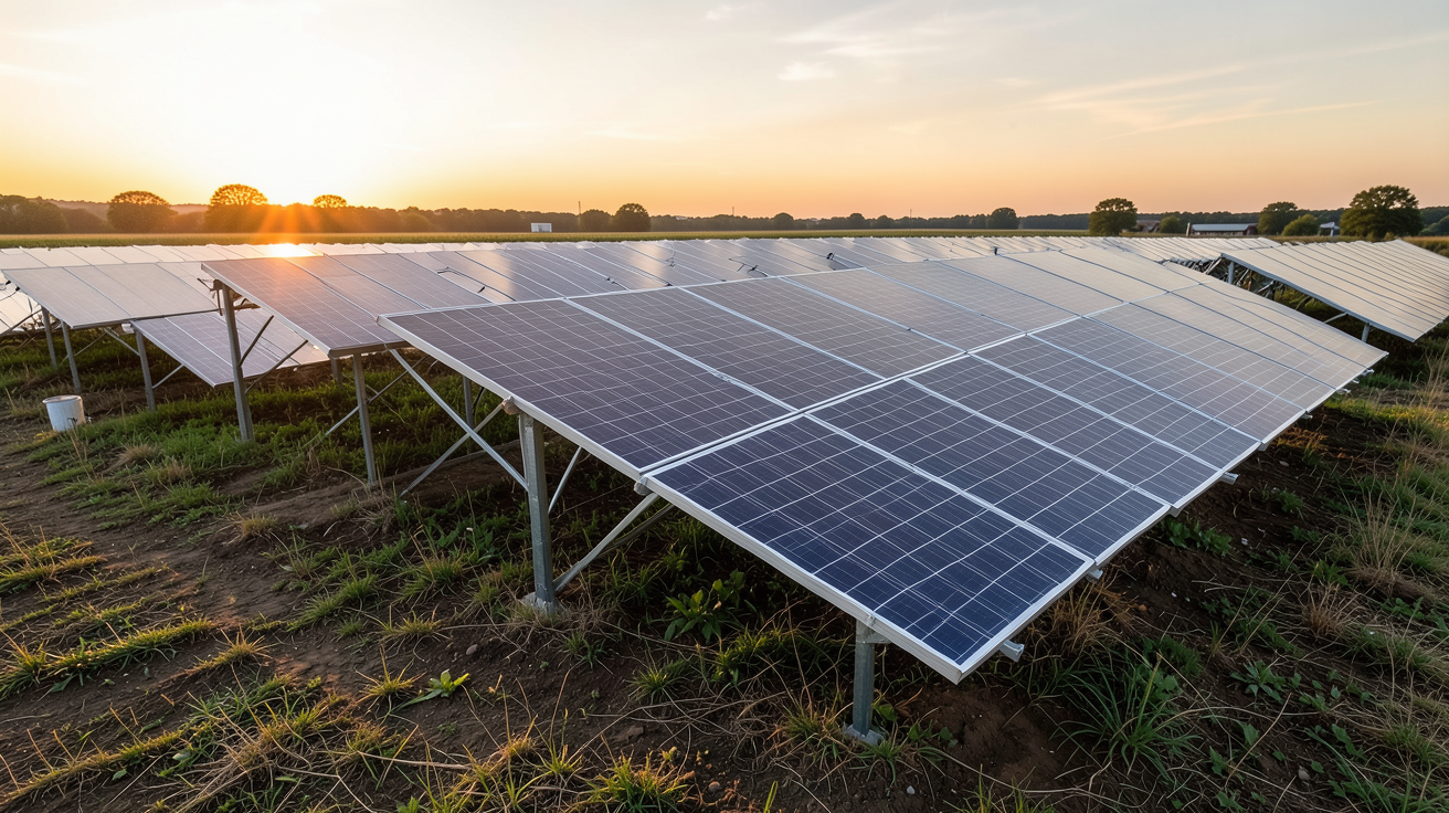panneau solaire agricole installé dans un champ, solution photovoltaïque pour exploitations agricoles