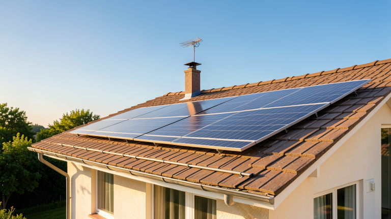 panneau solaire air chaud installé sur le toit d'une maison en été