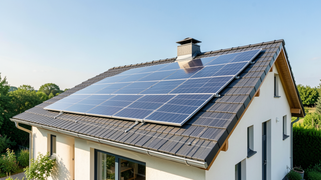 panneau solaire allemand installé sur le toit d'une maison écologique en Allemagne