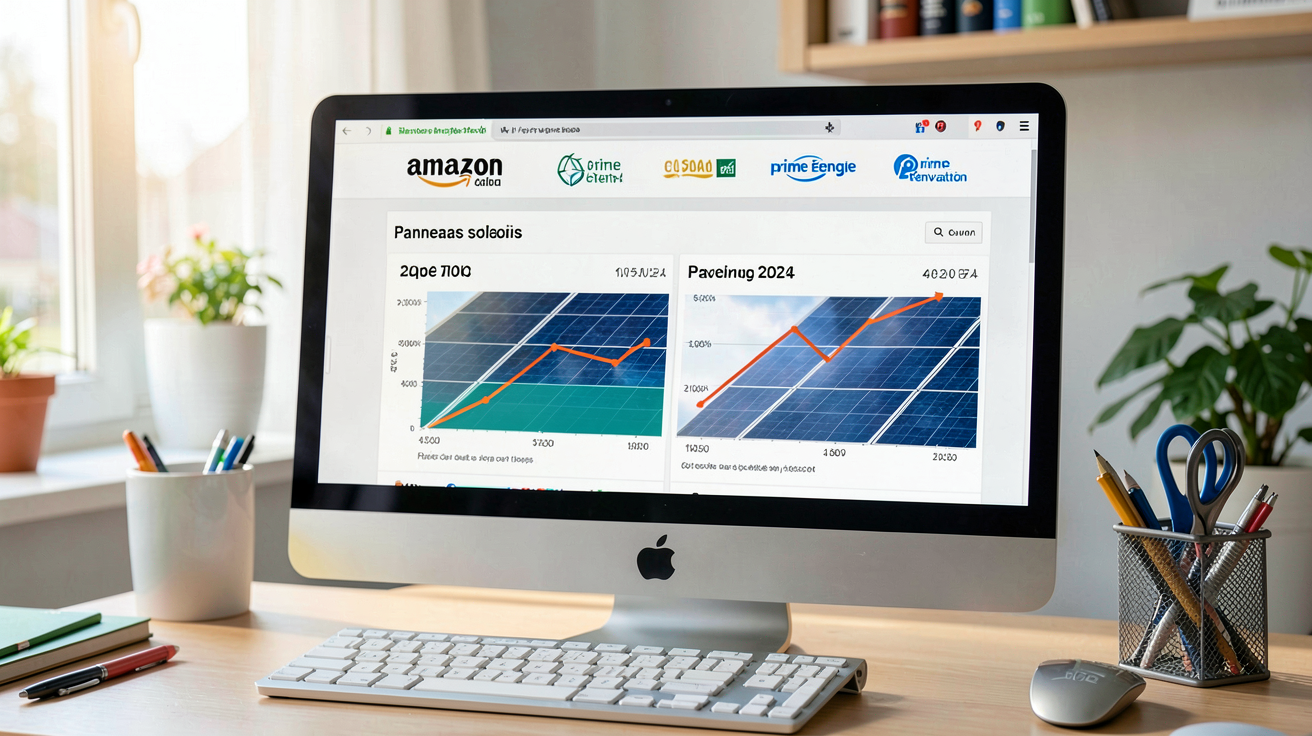 panneau solaire amazon écran comparatif prix 2024 avec graphiques et logos de spécialistes