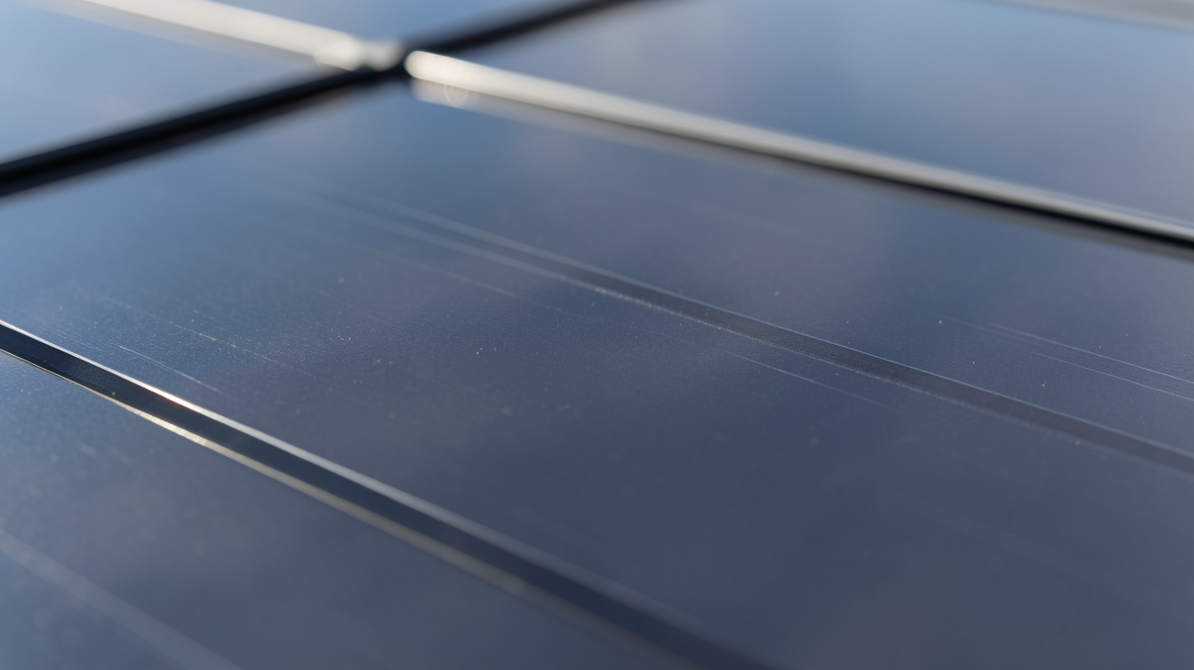 panneau solaire amorphe montrant sa surface sombre et lisse de technologie photovoltaïque