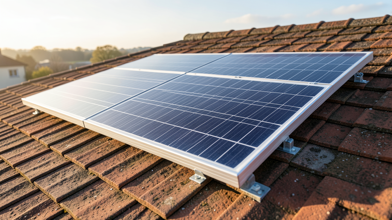 panneau solaire amovible posé sur un toit plat en tuiles avec des fixations modulaires