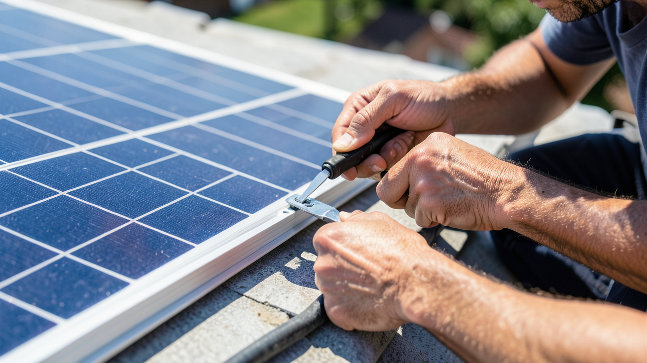 panneau solaire antarion en cours d'installation sur une toiture résidentielle