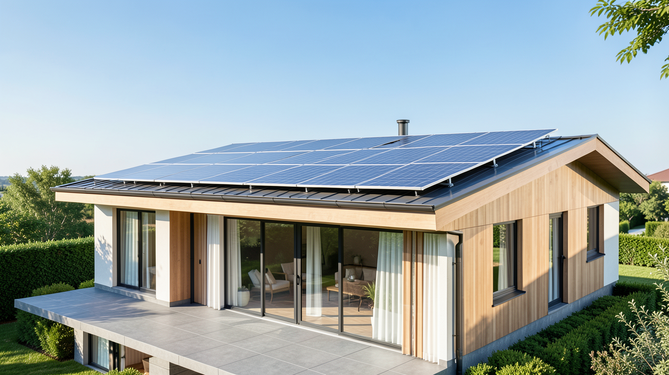 panneau solaire antarion installé sur le toit d'une maison moderne et lumineuse