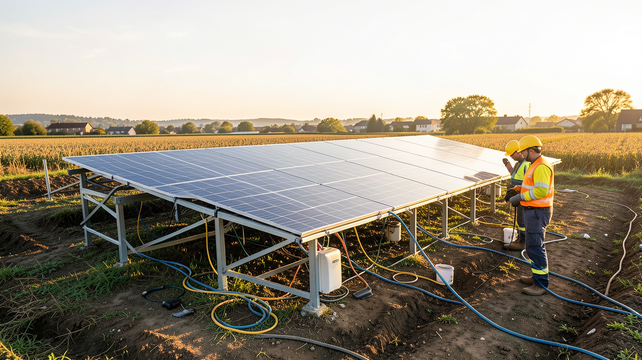 panneau solaire au sol prix installation et étapes clés avec ouvriers professionnels
