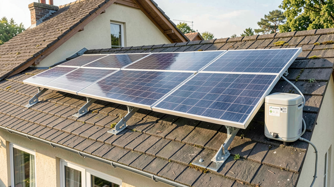 panneau solaire autoconsommation avec batterie : kit 6 kWc et batterie 10 kWh installé sur le toit d'une maison particulière