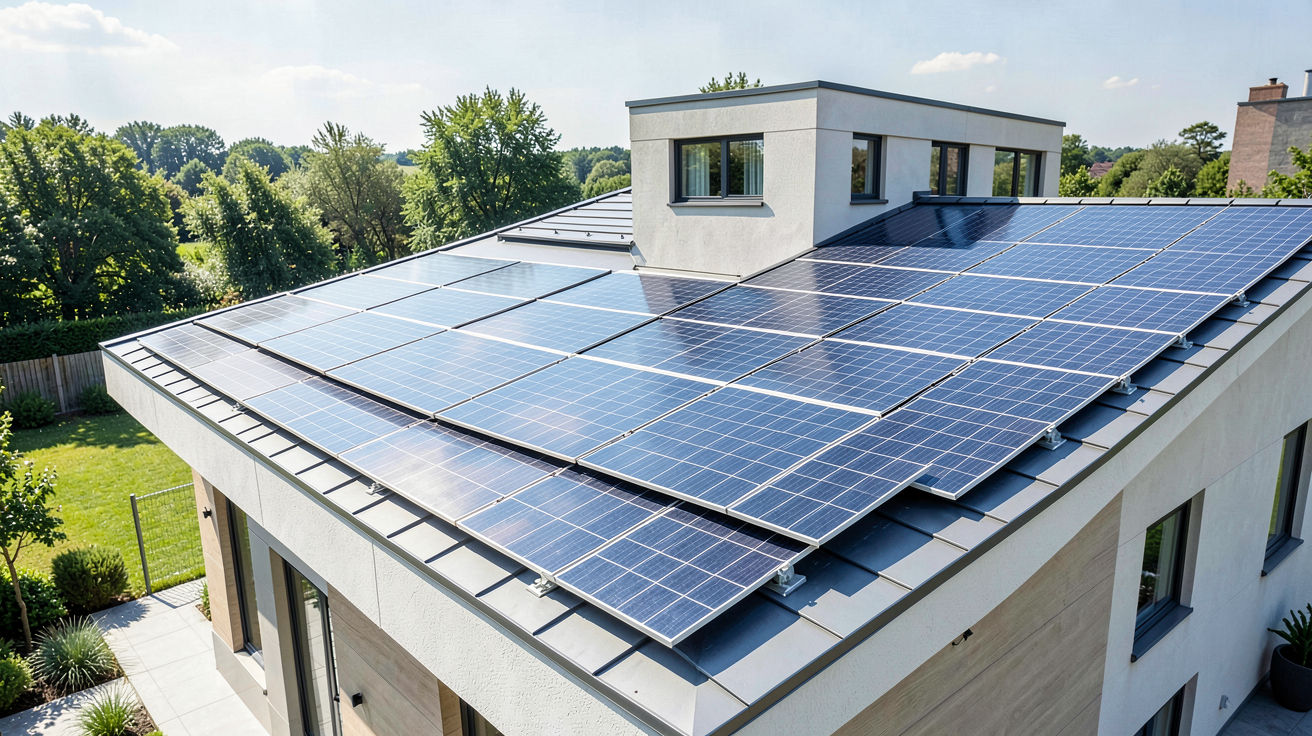 panneau solaire autoconsommation installé sur le toit d'une maison moderne pour produire de l'énergie propre