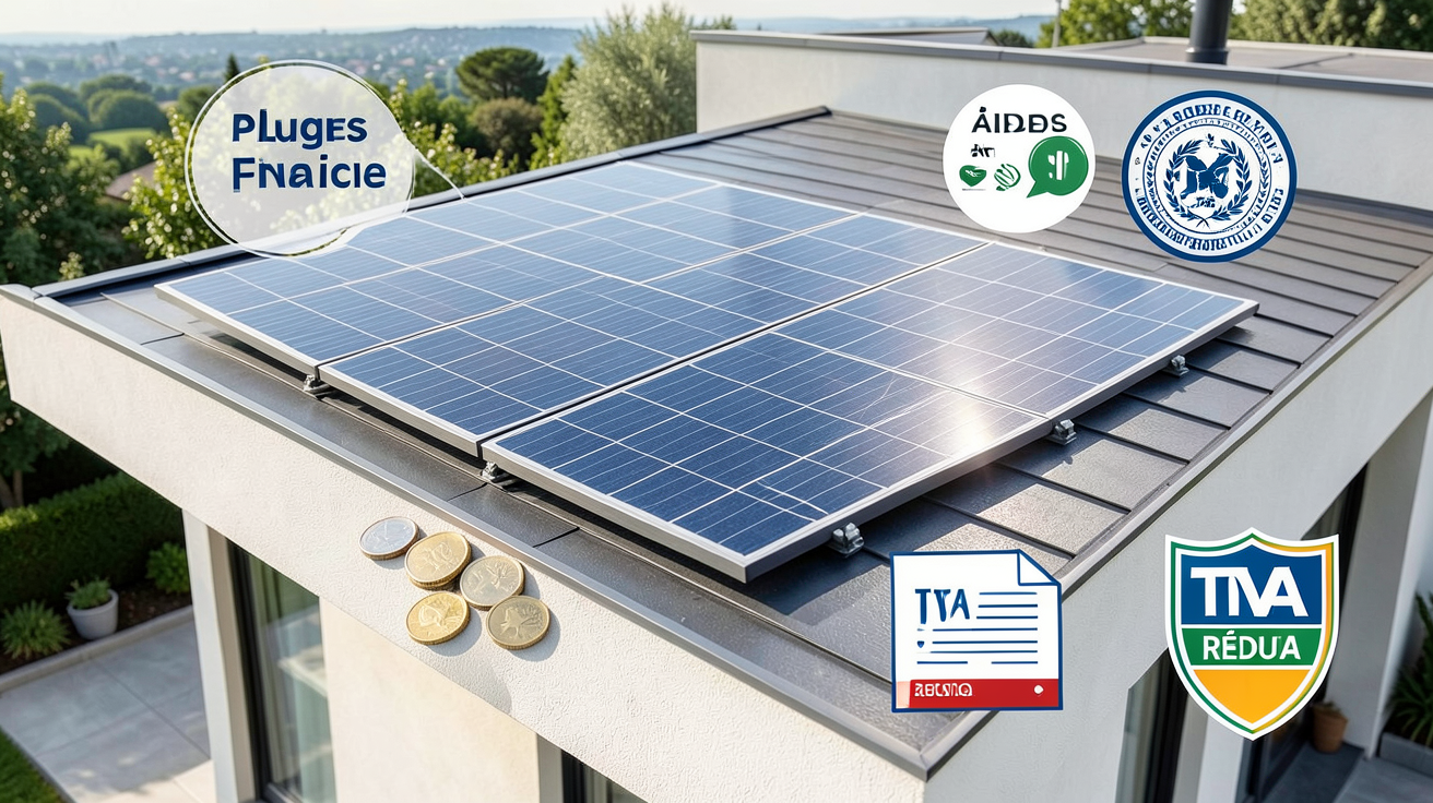 panneau solaire autoconsommation plug and play avec symboles d'aides financières 2024