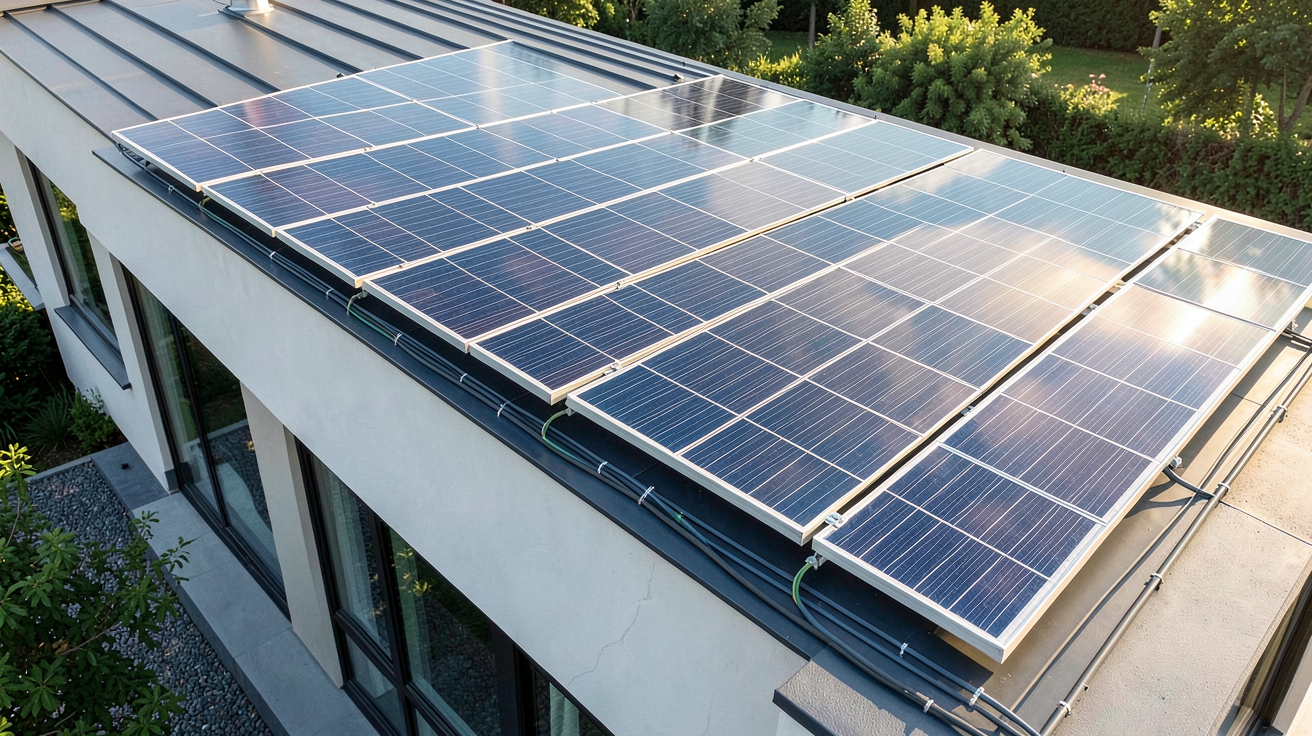panneau solaire autoconsommation prix 2024 par puissance installé sur le toit d'une maison moderne