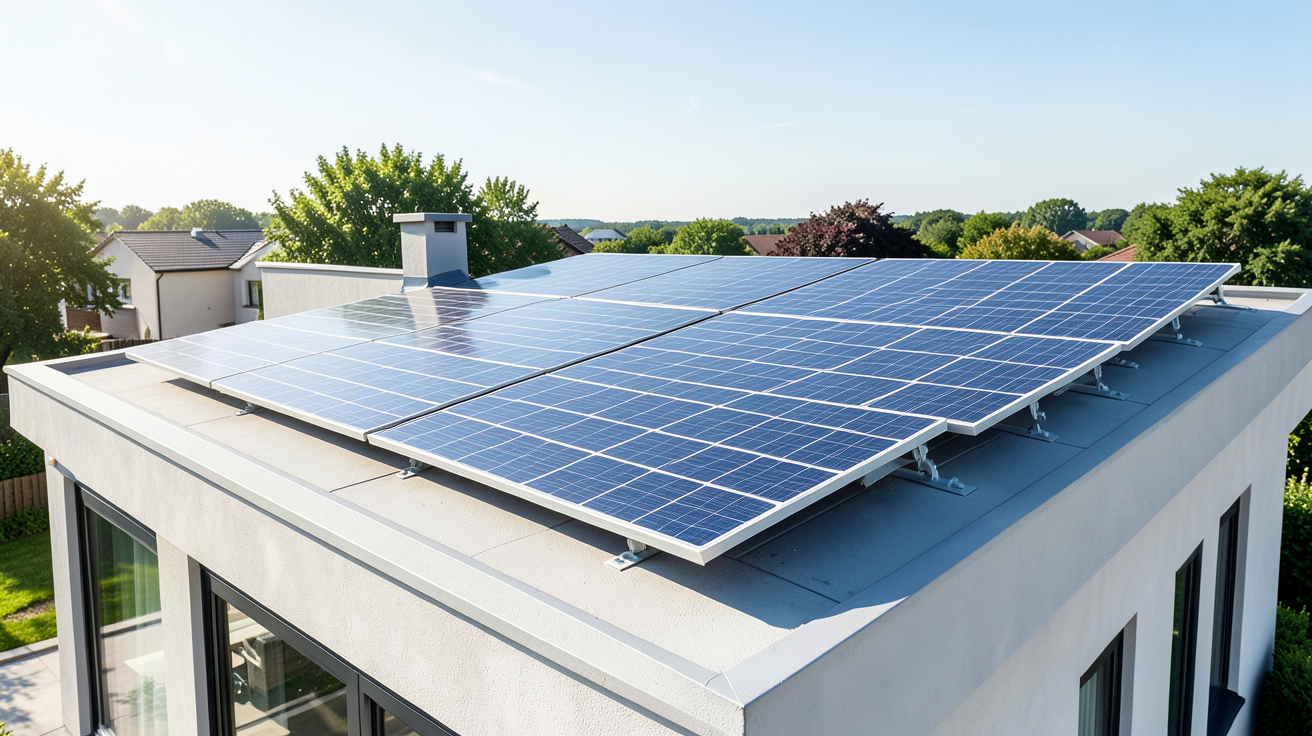 panneau solaire autoconsommation triphasé installé sur le toit d'une maison moderne