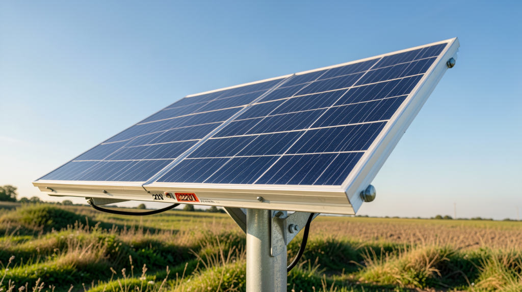 panneau solaire autonome 220v installé en extérieur sur un support métallique