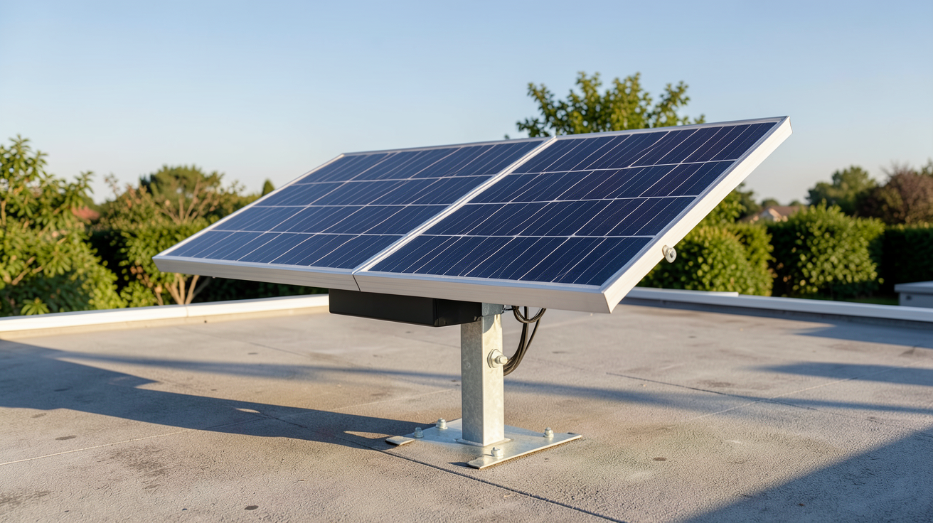 panneau solaire autonome avec batterie installé en extérieur sur un support métallique