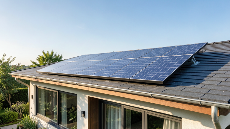 panneau solaire autonome installé sur le toit d'une maison écologique