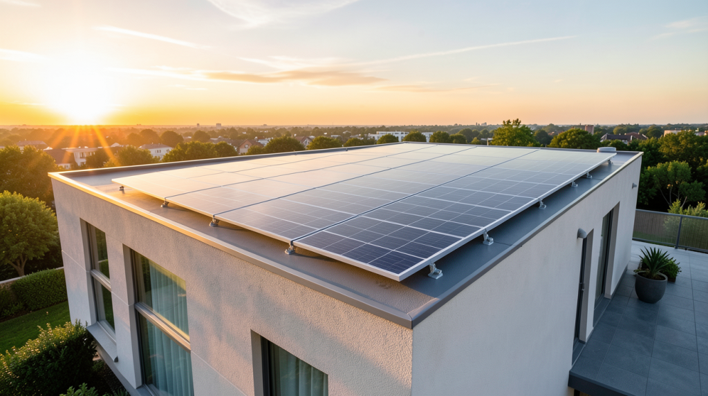 panneau solaire autonome installé sur le toit d'une maison moderne