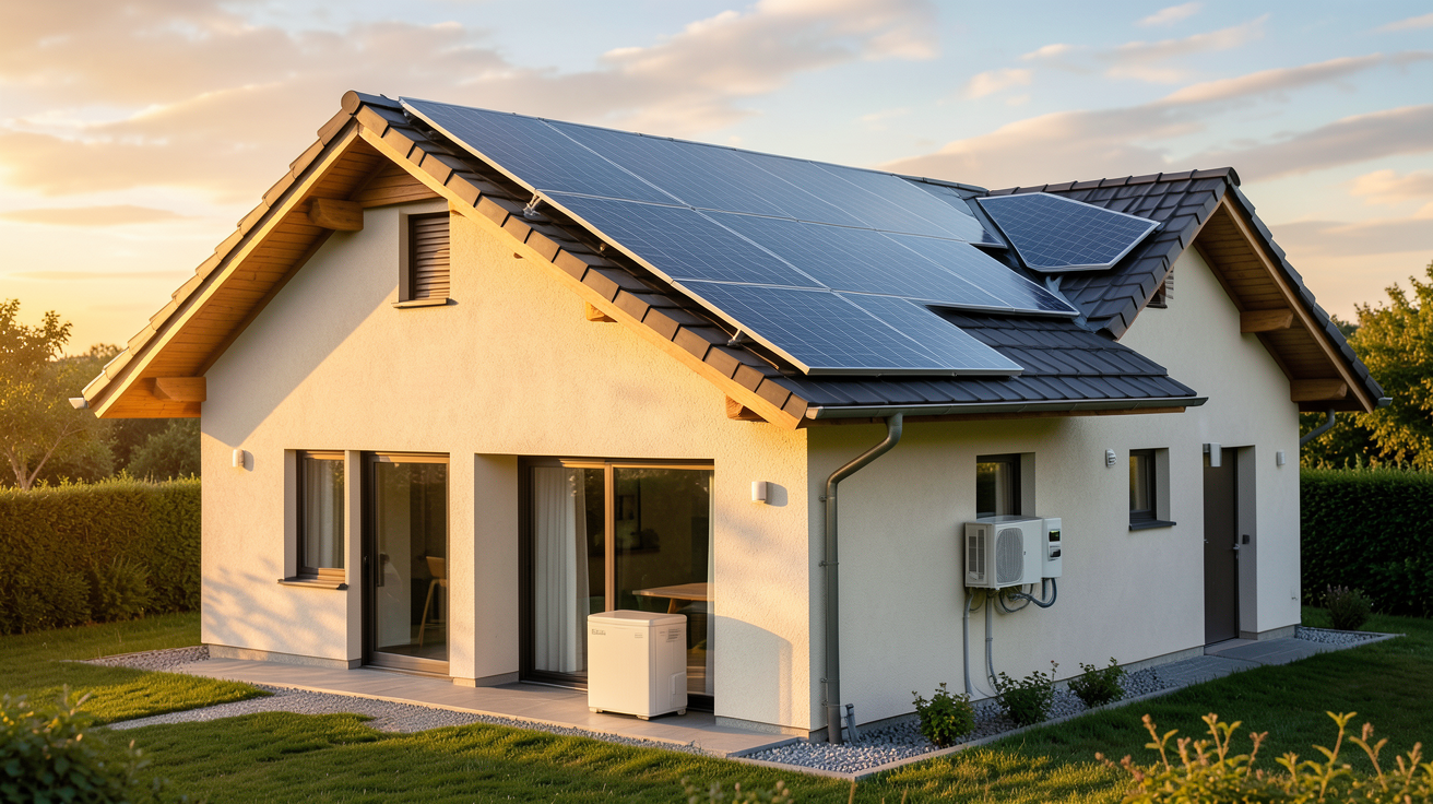panneau solaire autonome maison avec système de stockage d'énergie pour une autonomie énergétique totale