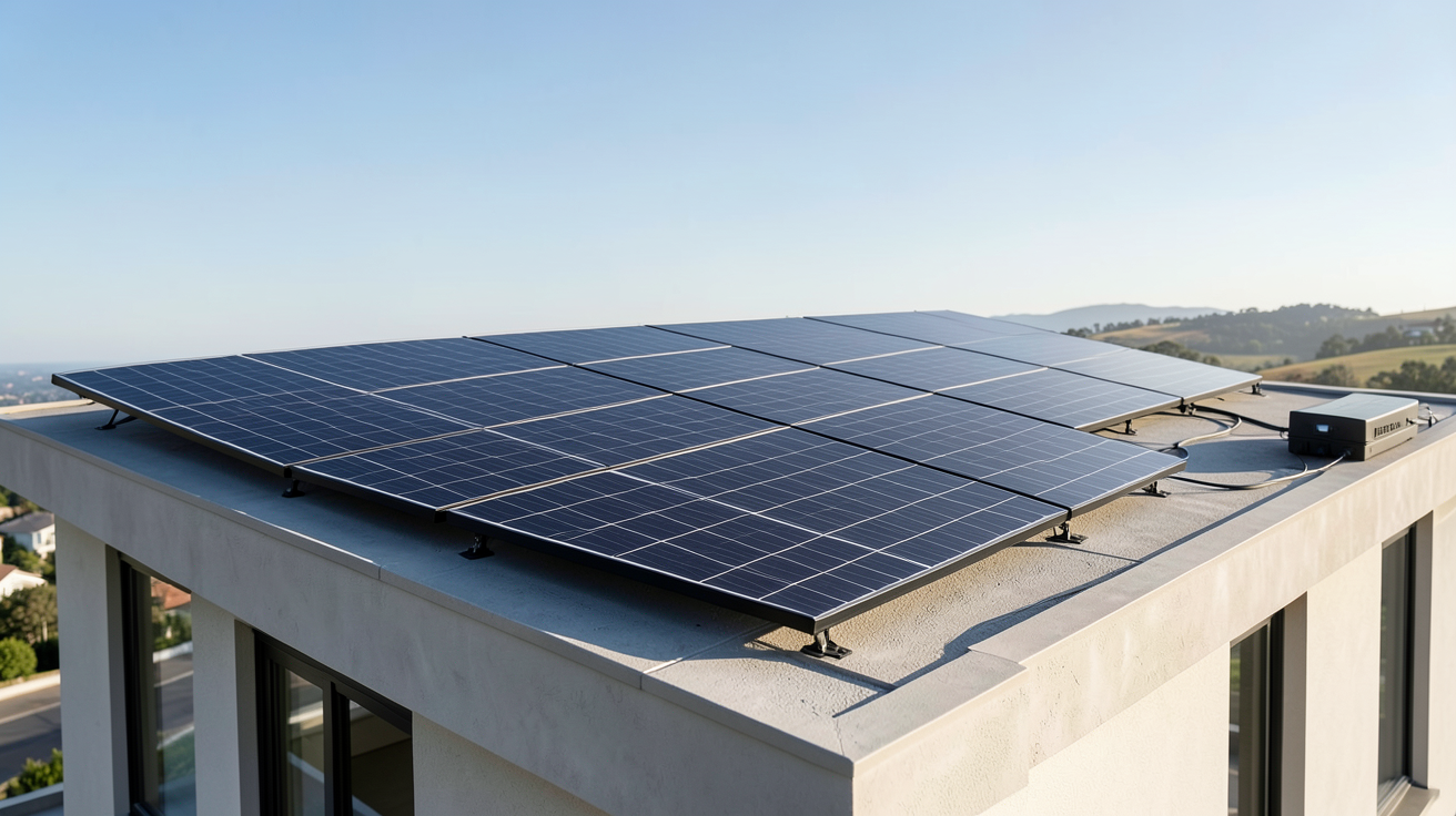 panneau solaire autonome maison avec kit clés en main installé sur le toit d'une résidence moderne