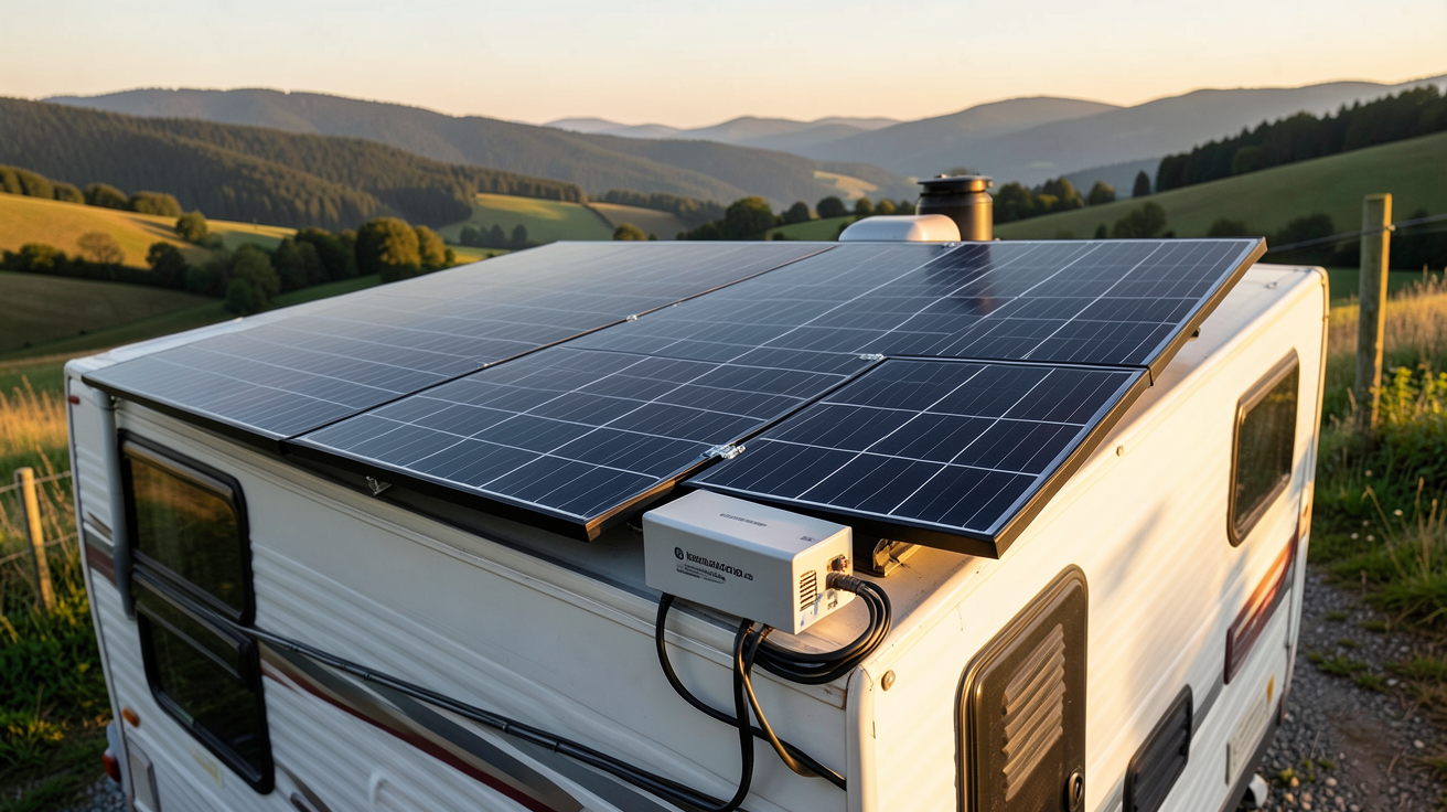 panneau solaire autonome pour mobil home site isolé avec kit de dimensionnement installé