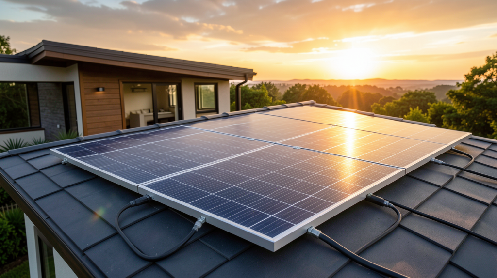 panneau solaire autonome sans batterie installé sur le toit d'une maison écologique