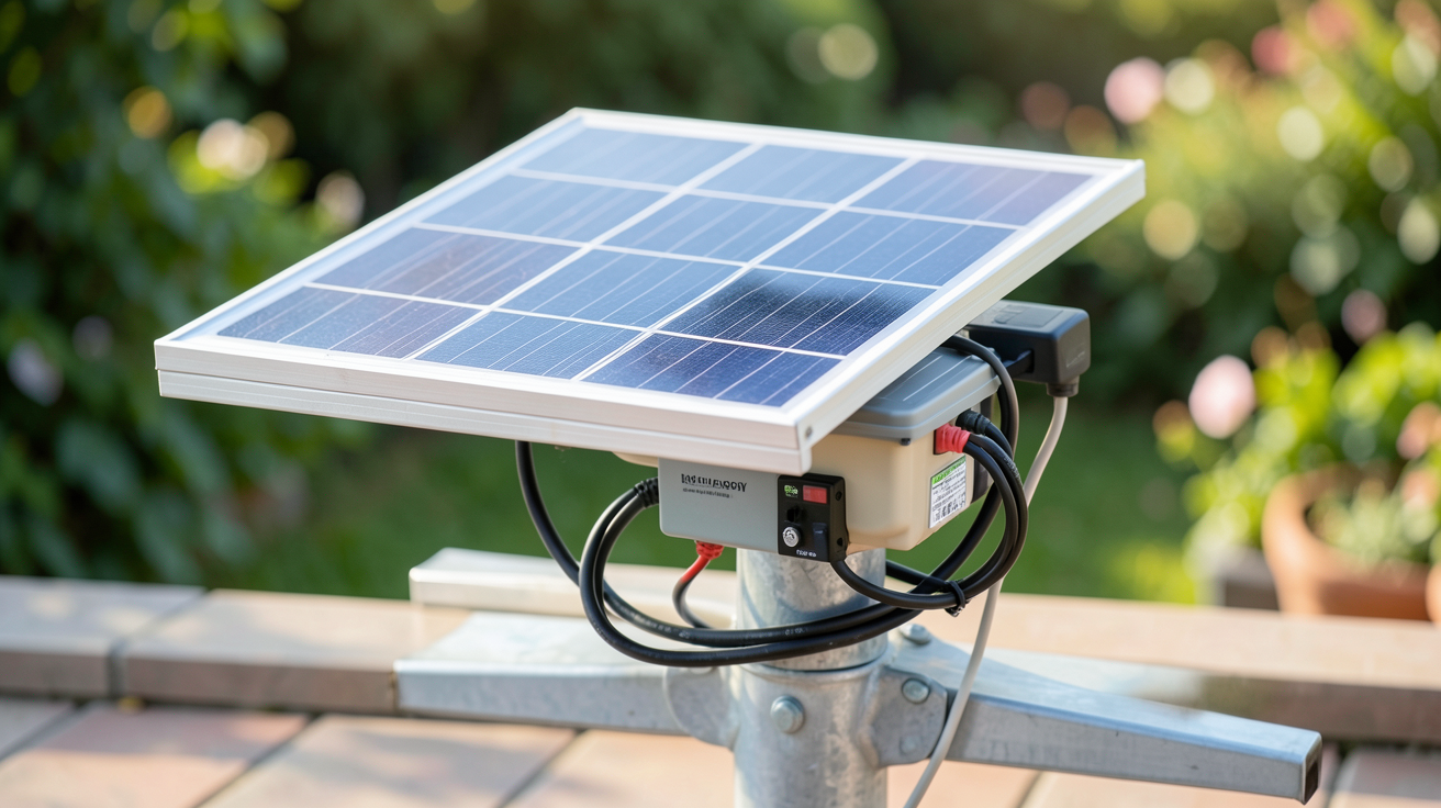 panneau solaire avec batterie 12v d'un kit complet installé en extérieur