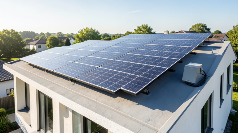 panneau solaire avec batterie 220v installé sur une résidence pour l'autonomie énergétique