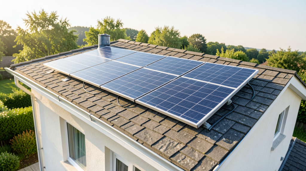 panneau solaire avec batterie autonome installé sur le toit d'une maison individuelle
