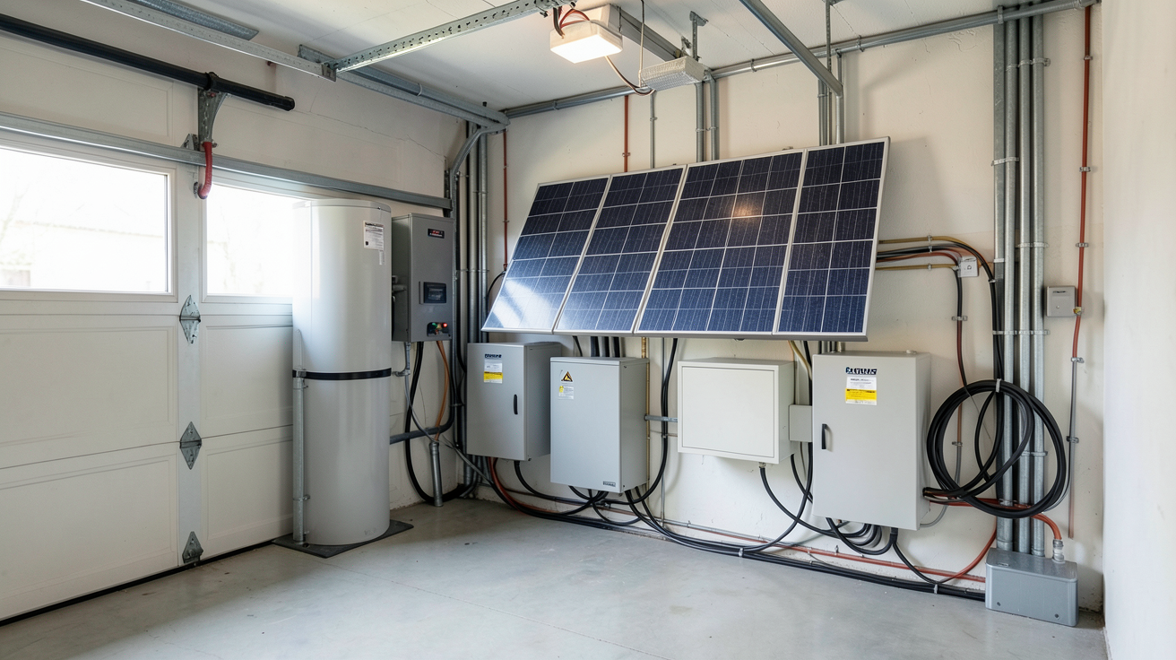 panneau solaire avec batterie de stockage dans un système solaire domestique fonctionnel