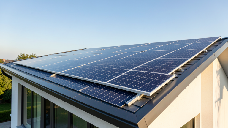 panneau solaire avec batterie installé sur le toit d'une maison moderne