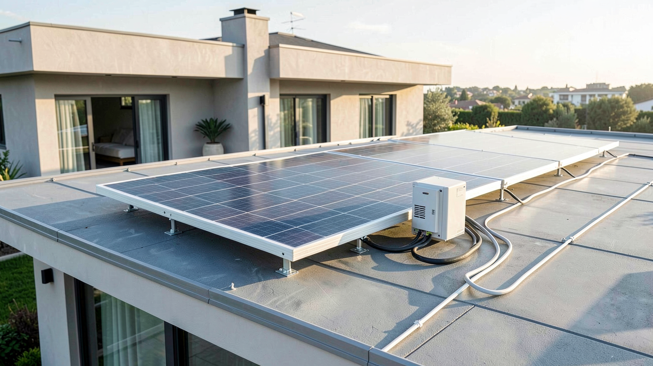 panneau solaire avec micro onduleur installé sur le toit d'une maison moderne
