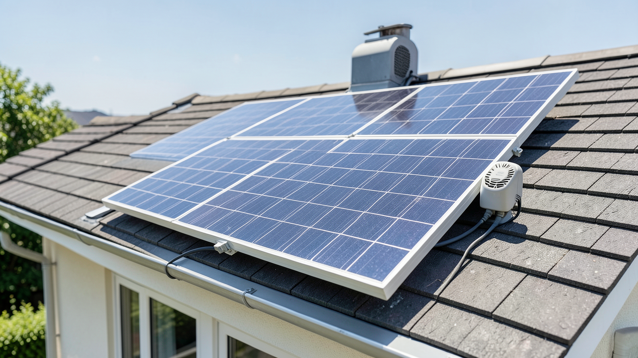 panneau solaire avec micro onduleur intégré installé sur le toit d'une maison contemporaine